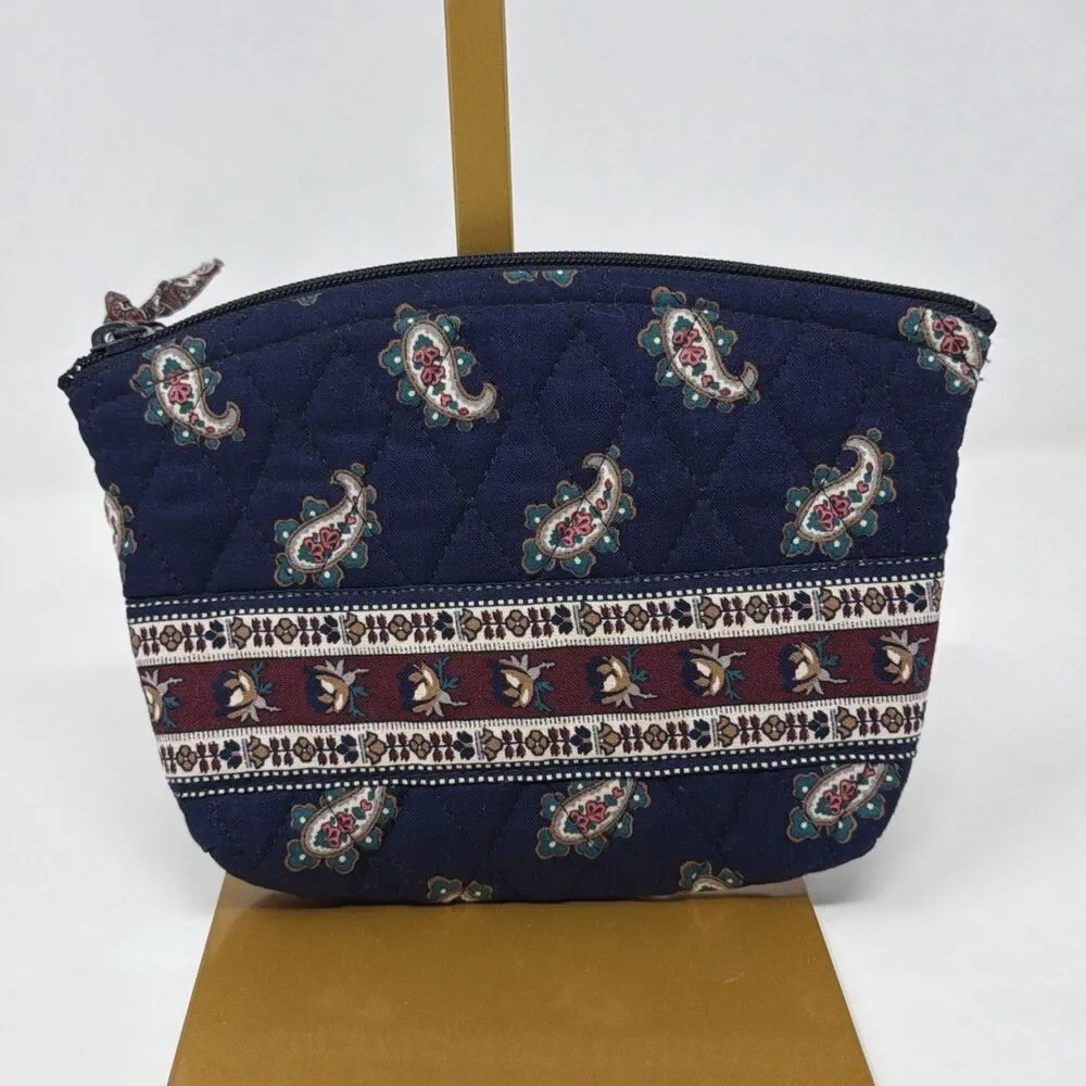 Vera Bradley Vintage Navy Paisley Quilted Crossbody & Pouch Lot Made In USA